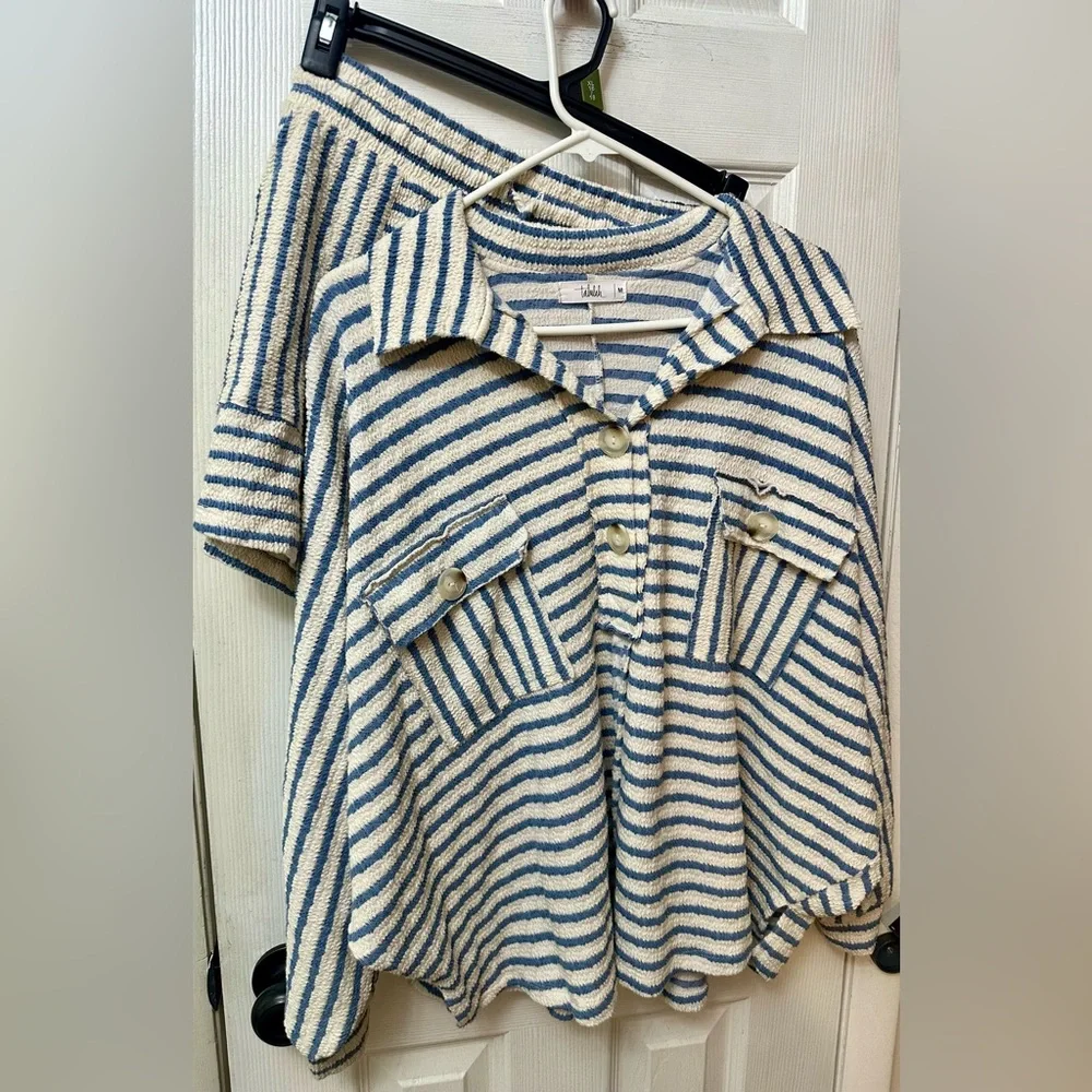 TALULAH Blue and White Striped Set, Medium - Picture 1 of 6
